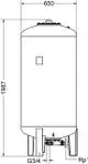 Vertikales Heizungs-Erweiterungsgefäß von IMI Hydronic Engineering, zylindrische Form mit verschiedenen Anschlussmöglichkeiten, inklusive G3/4 und Rp1.